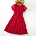 Sweet Red Chiffon Jacquard Short Sleeve Mom Girl Matching Dress - 13202