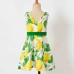 Sweet Yellow Lemon Print Mom Girl Matching Dress