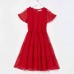 Sweet Red Chiffon Jacquard Short Sleeve Mom Girl Matching Dress - 13202