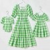 Sweet Green Plaid Puff Sleeve Mom Girl Matching Dress - 13105