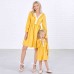 Sweet V-neck Long Sleeved Lace Stitching Yellow Mom Girl Matching Dress - 1397