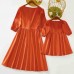 Sweet Orange Satin Round Neck Mom Girl Matching Dress