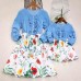 Sweet Denim Floral Stitching Long Sleeve Mom Girl Matching Dress