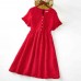 Sweet Red Jacquard Chiffon Short Sleeve Mom Girl Matching Dress - 13114