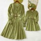 Sweet Green Striped Long Sleeve Mom Girl Matching Dress