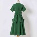 Sweet Green Cotton Blend Short Sleeve Mom Girl Matching Dress - 1347