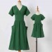 Sweet Green Cotton Blend Short Sleeve Mom Girl Matching Dress - 1347