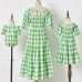 Sweet Green Plaid Puff Sleeve Mom Girl Matching Dress - 13105