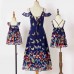 Sweet Dark Blue Butterfly Print Mom Girl Baby Matching Dress