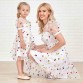 Sweet White Mesh Embroidery Round Neck Puff Sleeve Mom Girl Matching Dress - 13171