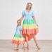 Sweet Color Block Short Sleeve Mom Girl Matching Dress - 1305