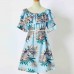 Sweet Plant Print Blue Dress Mom Girl Matching Dress - 13148