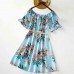 Sweet Plant Print Blue Dress Mom Girl Matching Dress - 13148