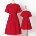 Sweet Red Jacquard Chiffon Short Sleeve Mom Girl Matching Dress - 13114