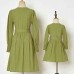 Sweet Green Striped Long Sleeve Mom Girl Matching Dress