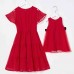 Sweet Red Chiffon Jacquard Short Sleeve Mom Girl Matching Dress - 13202