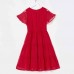 Sweet Red Chiffon Jacquard Short Sleeve Mom Girl Matching Dress - 13202