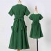 Sweet Green Cotton Blend Short Sleeve Mom Girl Matching Dress - 1347