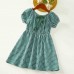 Sweet Green Plaid Puff Sleeve Mom Girl Matching Dress - 13120