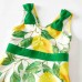 Sweet Yellow Lemon Print Mom Girl Matching Dress