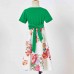 Casual Green Flower Short-sleeved Family Matching Outfits