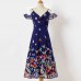 Sweet Dark Blue Butterfly Print Mom Girl Baby Matching Dress