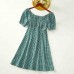 Sweet Green Plaid Puff Sleeve Mom Girl Matching Dress - 13120