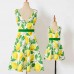 Sweet Yellow Lemon Print Mom Girl Matching Dress