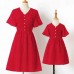 Sweet Red Jacquard Chiffon Short Sleeve Mom Girl Matching Dress - 13114