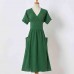 Sweet Green Cotton Blend Short Sleeve Mom Girl Matching Dress - 1347