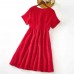 Sweet Red Jacquard Chiffon Short Sleeve Mom Girl Matching Dress - 13114