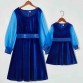 Sweet Blue Velvet Long Sleeve Mom Girl Matching Dress