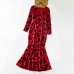 Sweet Red Flower Pattern Long Sleeve Mom Girl Matching Dress - 13214