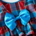 Sweet Red Plaid Long Sleeve Backless Bow Mom Girl Matching Dress - 13142