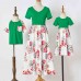 Casual Green Flower Short-sleeved Family Matching Outfits