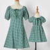 Sweet Green Plaid Puff Sleeve Mom Girl Matching Dress - 13120