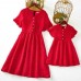 Sweet Red Jacquard Chiffon Short Sleeve Mom Girl Matching Dress - 13114