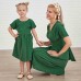 Sweet Green Cotton Blend Short Sleeve Mom Girl Matching Dress - 1347