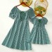 Sweet Green Plaid Puff Sleeve Mom Girl Matching Dress - 13120