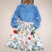 Sweet Denim Floral Stitching Long Sleeve Mom Girl Matching Dress