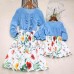 Sweet Denim Floral Stitching Long Sleeve Mom Girl Matching Dress