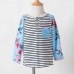 Casual Blue Flower Stripe Stitching Long-sleeved Mom Kids Matching Dress And T-shirt