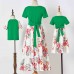 Casual Green Flower Short-sleeved Family Matching Outfits