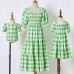 Sweet Green Plaid Puff Sleeve Mom Girl Matching Dress - 13105