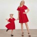 Sweet Red Jacquard Chiffon Short Sleeve Mom Girl Matching Dress - 13114