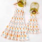 Sweet Orange Plant Print Sling Mom Girl Matching Dress - 13106