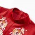 Sweet Red Corduroy Embroidery Long Sleeve Mom Girl Matching Dress