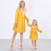 Sweet V-neck Long Sleeved Lace Stitching Yellow Mom Girl Matching Dress - 1397