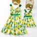 Sweet Yellow Lemon Print Mom Girl Matching Dress