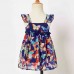 Sweet Dark Blue Butterfly Print Mom Girl Baby Matching Dress